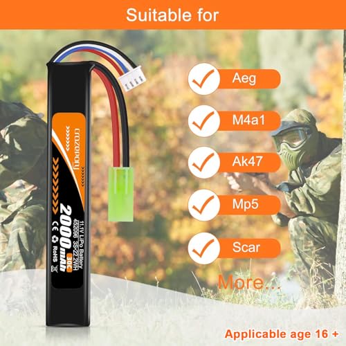 Crazepony - 11.1V 2000mAh 30C LiPo Airsoft Battery with Mini Tamiya Connector