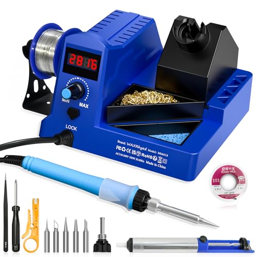 WaxRhyed - 100W Digital Soldering Station Kit with Auto Sleep, 5 Tips & Tweezers