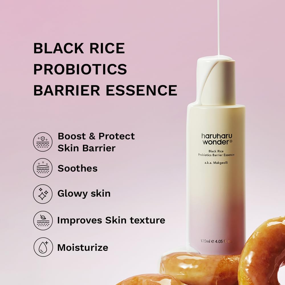 haruharu Wonder Black Rice Probiotics Barrier Essence, Skin Flooding & Layering, Strengthens Skin Barrier, Moisturizes, Glowy Radiant Skin, Ceramide & Panthenol, Holiday Stocking Stuffer, 4.05 fl.oz - Medaid International