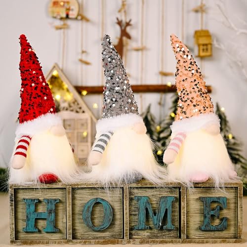 TAPIT Christmas Gnome Hanging Ornaments with Led Lights Handmade Swedish Tomte Plush Scandinavian Santa Elf Ornaments Valentine's Day Xmas Home Decorations (Grey) - Medaid International