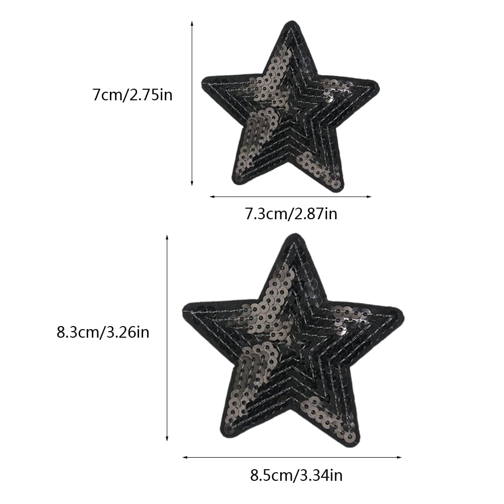 Nifocc Stars Appliques Sequin Black Stars Embroidered Patch Iron On Patches Sewing Applique Stickers Patch for Clothes Jeans Jackets Hats Bags Backpacks Shoes Decorations 10 Pcs Big and Small - Medaid International