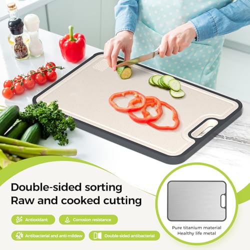 Titanium Cutting Board for Kitchen, Cutting Board Double Sided Food Grade, Pure Titanium and Wheat Straw PP, Easy to Clean Large Size 16”×11”|B0DQG2VHKJ