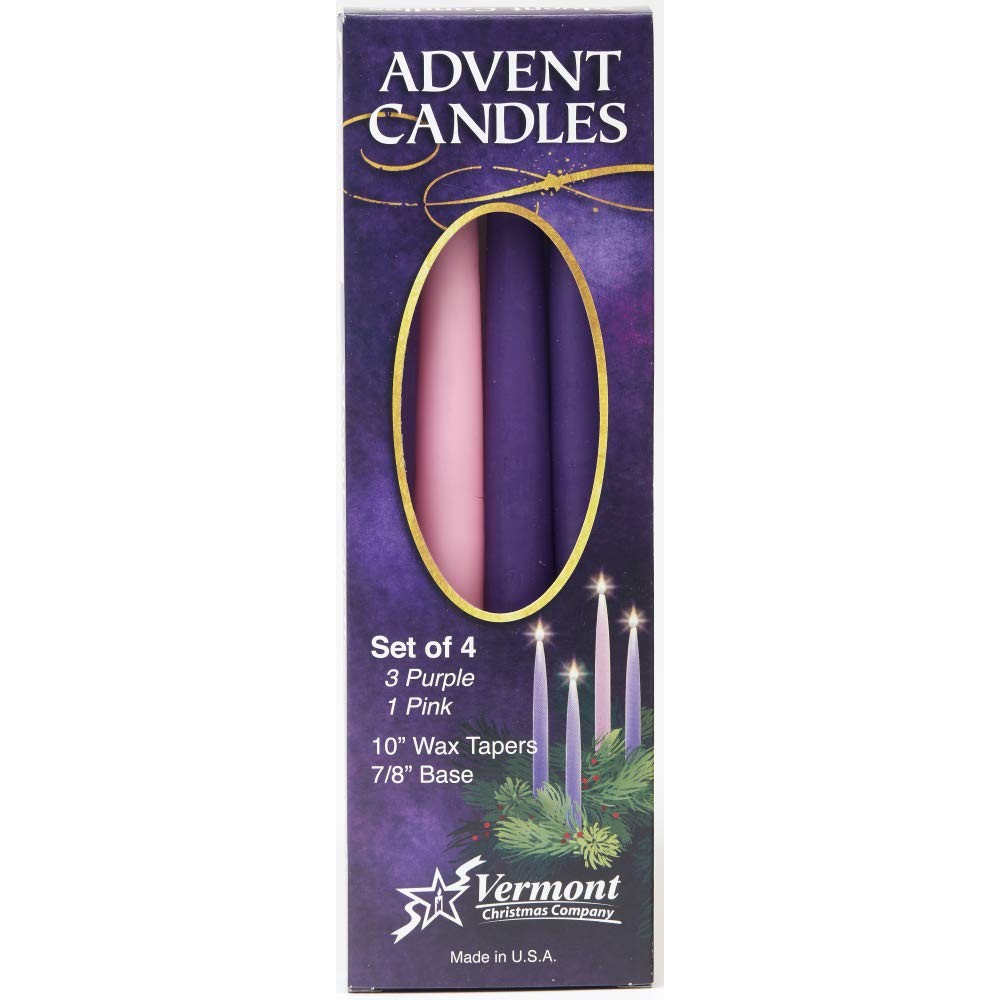 Christmas Advent Candle Set (Set of 4) - Made in The U.S.A. - 10 Inch Wax Taper Candles - 3 Purples Candles & 1 Pink Candle - Medaid International