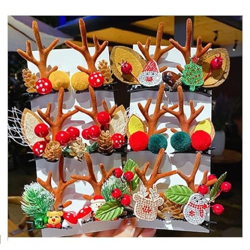 Christmas Antlers Hair Clips 4 Kinds Hairpins with Reindeer Headband Horn and Ear Deer Christmas Party Hair Accessories Supplies for Adult and Kids (A-1 Pair) - Medaid International