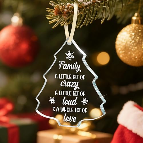 Family Christmas Ornament 2025 – “A Little Bit of Crazy, A Little Bit of Loud & A Whole Lot of Love” Glass Tree Ornament, Family Holiday Gift, Christmas Tree Decor for Mom, Dad - Medaid International