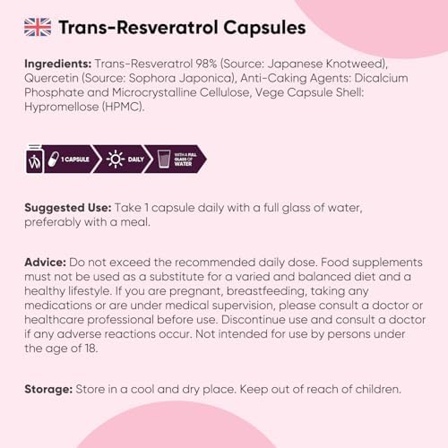 Trans Resveratrol with Quercetin - 120 Capsules - 4 Months Supply - Resveratrol Supplements - 1 Capsule a Day - Sourced from Japanese Knotweed - Non-GMO & Vegan-Friendly - Magnesium Stearate-Free|B01FWFE7VK
