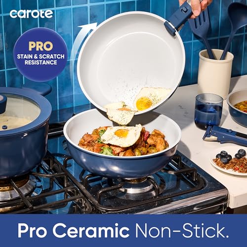 CAROTE 27pcs Ceramic Cookware Set Nonstick, Pots and Pans Set Non stick, Non Toxic Cookware, Dishwasher/Oven Safe, RV/Camping Cookware Set, Pan and Pot with Kitchen Utensils, Navy Blue|B0DPKB987C