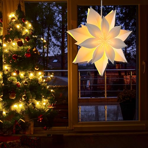 Eanloly - 3D LED Star Paper Lantern, 18" Eco-Friendly Holiday Decor, Twinkle Lights