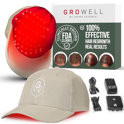 GroWell Red Light Therapy Hair Growth Cap – FDA Cleared Laser Treatment for Hair Regrowth and Reduced Shedding – LED & Laser Red Light Therapy Clinically Proven in Double-Blind Studies -Beige - Medaid International