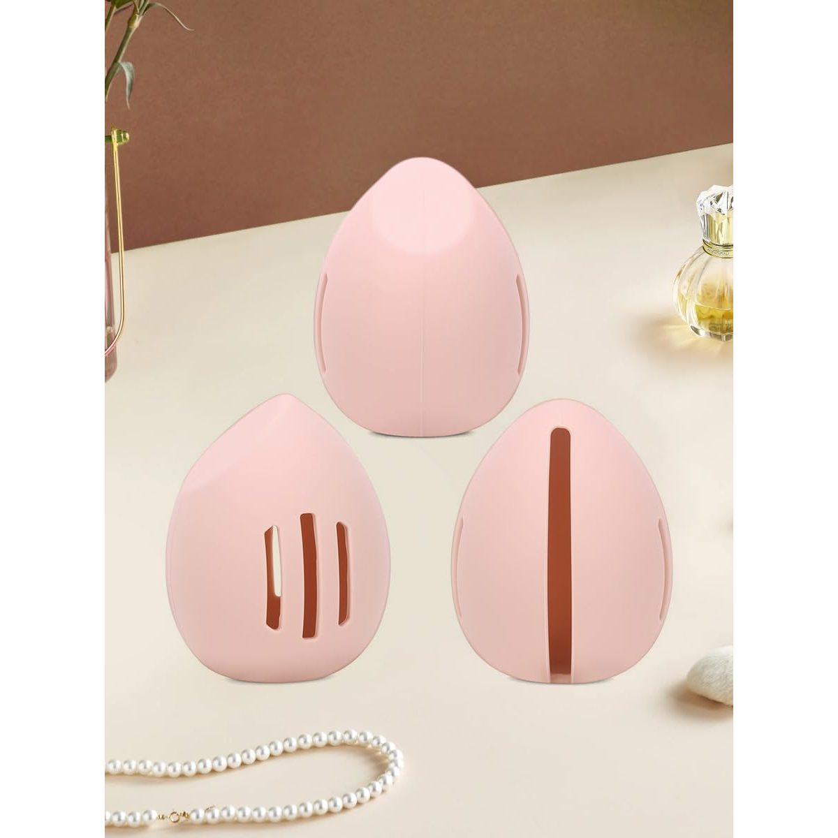 Silicone Makeup Sponge Holder, Breathable & Shatterproof Beauty Blender Case, Double-Sided 3-line Vented Design, Portable Travel Storage for Sponges(1 Pack Pink) - Medaid International