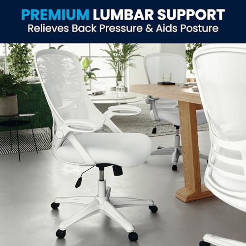 Flash Furniture Porter High-Back Swivel Office Chair with Adjustable Lumbar Support and Height, Ergonomic Mesh Desk Chair with Flip-Up Armrests, White - Medaid International