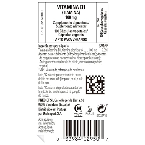 Solgar Vitamin B1 (Thiamin) 100 mg, 100 Vegetable Capsules - Energy Metabolism, Healthy Nervous System, Overall Well-Being - Non-GMO, Vegan, Gluten Free, Dairy Free - 100 Servings - Medaid International