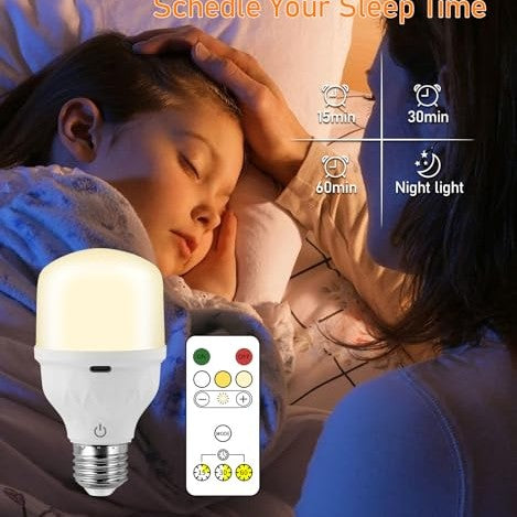 Aanyhoh - USB-C Rechargeable E27 Dimmable Touch Control LED Bulb with Remote, 2600 mAh Battery, Emergency Light Function