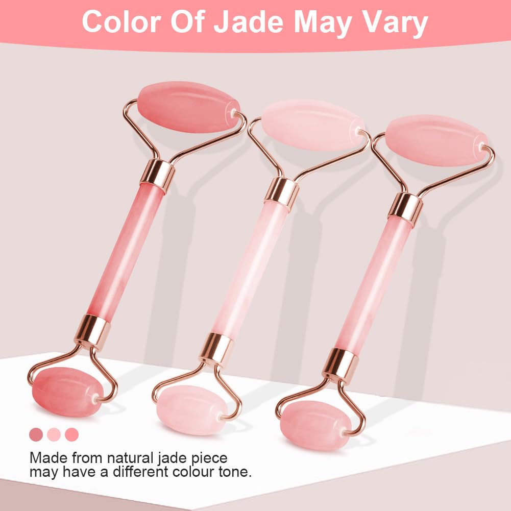 URAQT Gua Sha Facial Tools & Jade Roller Set for Face Guasha Tool for Face Ice Roller for Skin Care Gua Sha Stone Board Set for Reduce Puffiness and Improve Wrinkles Self Care Gifts(Pink) - Medaid International