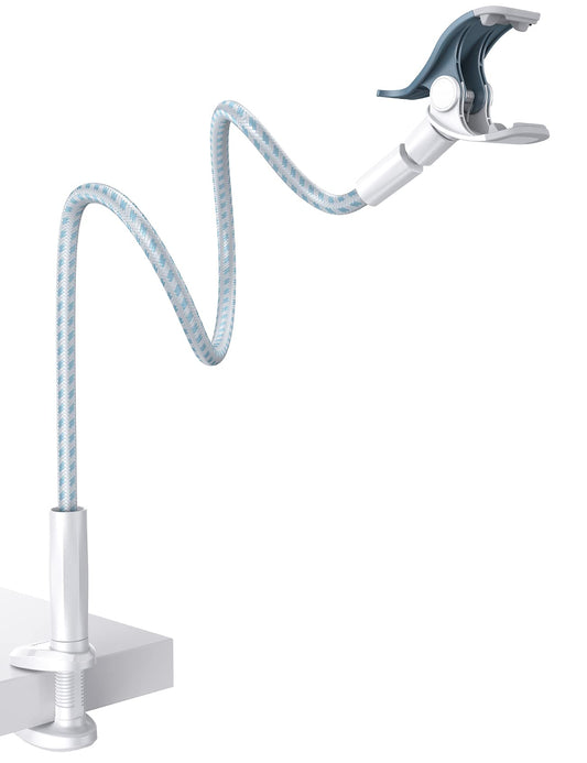 Lamicall Gooseneck Phone Holder Bed - [Nylon Braided] Flexible Arm, Overall Length 38inch, 360 Adjustable Clamp Clip, Overhead Cell Phone Mount Stand for Bed, Blue White - Medaid International