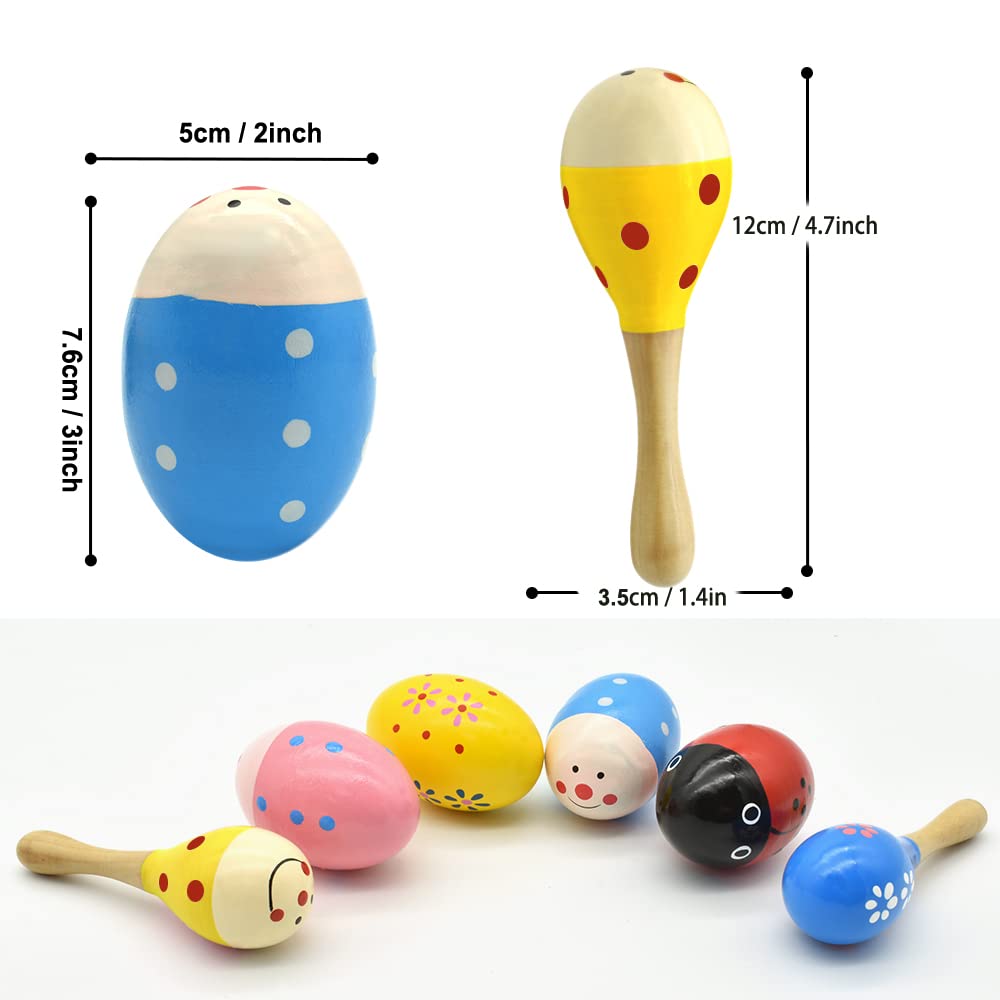 Wooden Easter Eggs Shakers Toys, Maracas Kids Hand Percussion Shakers Percussion Musical for Party Favors Kids Easter Basket Stuffers, 4 Pack Easter Eggs with 2 Shaker Sand Hammer Kit - Medaid International