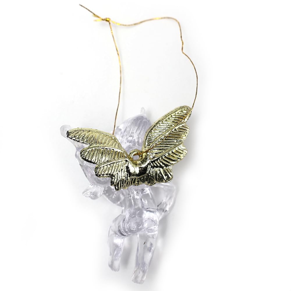 4 PCS Christmas Transparent Angel Hanging Ornament Cute Angels with Gold Wings Xmas Tree Decorative Pendant 7 * 5CM - Medaid International