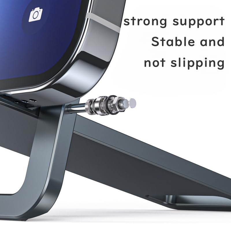 megacom Foldable Aluminum Adjustable Cell Phone Stand, Thin Portable Travel Desk Holder - Gray - Medaid International