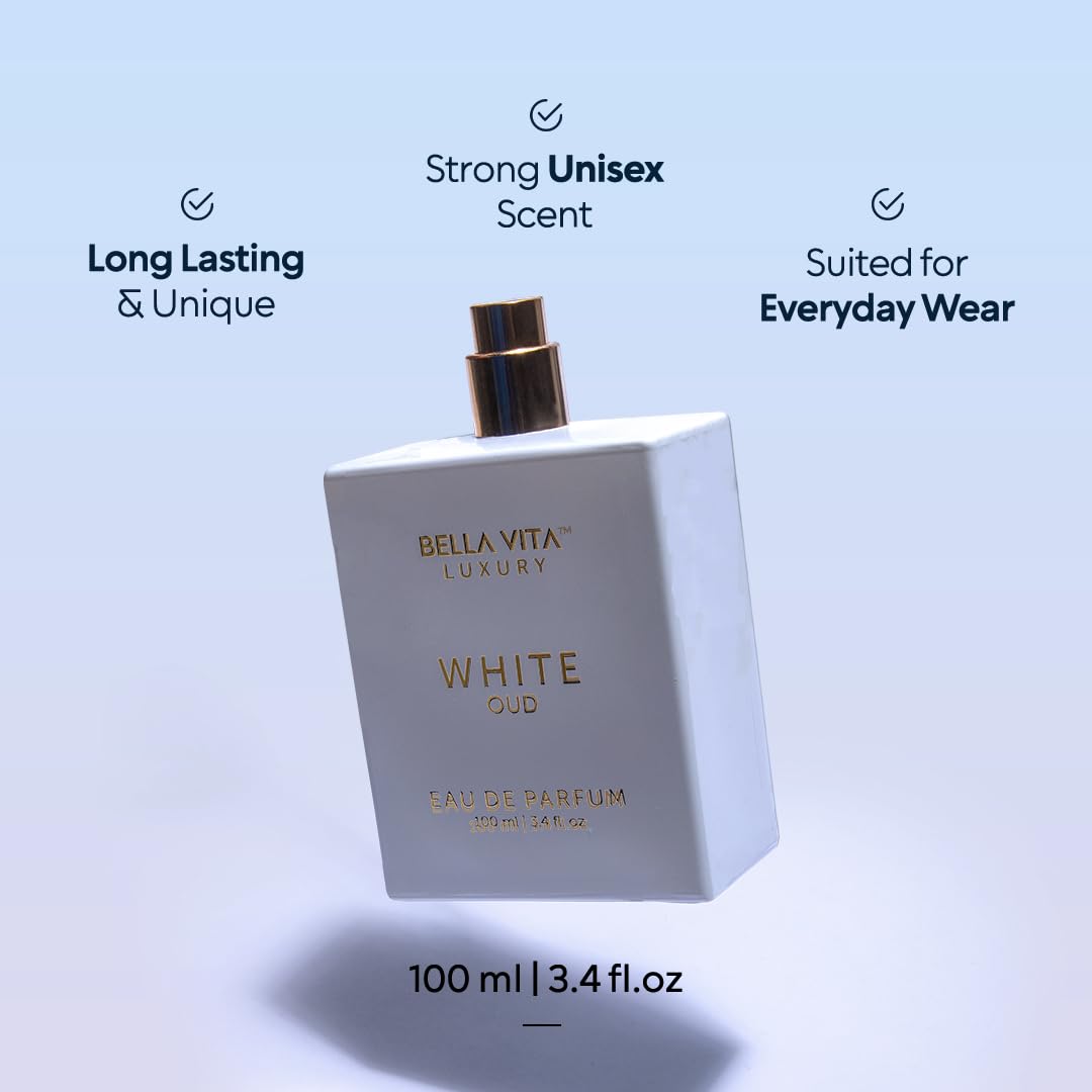 BellaVita Luxury White OUD Unisex Perfume 100Ml | Premium Arabic Men and Women Perfumes | Notes of Artemisia, Musk, Oud Vetiver and Freesias | Exquisite Unisex Arabian Perfume for Women & Men - Medaid International