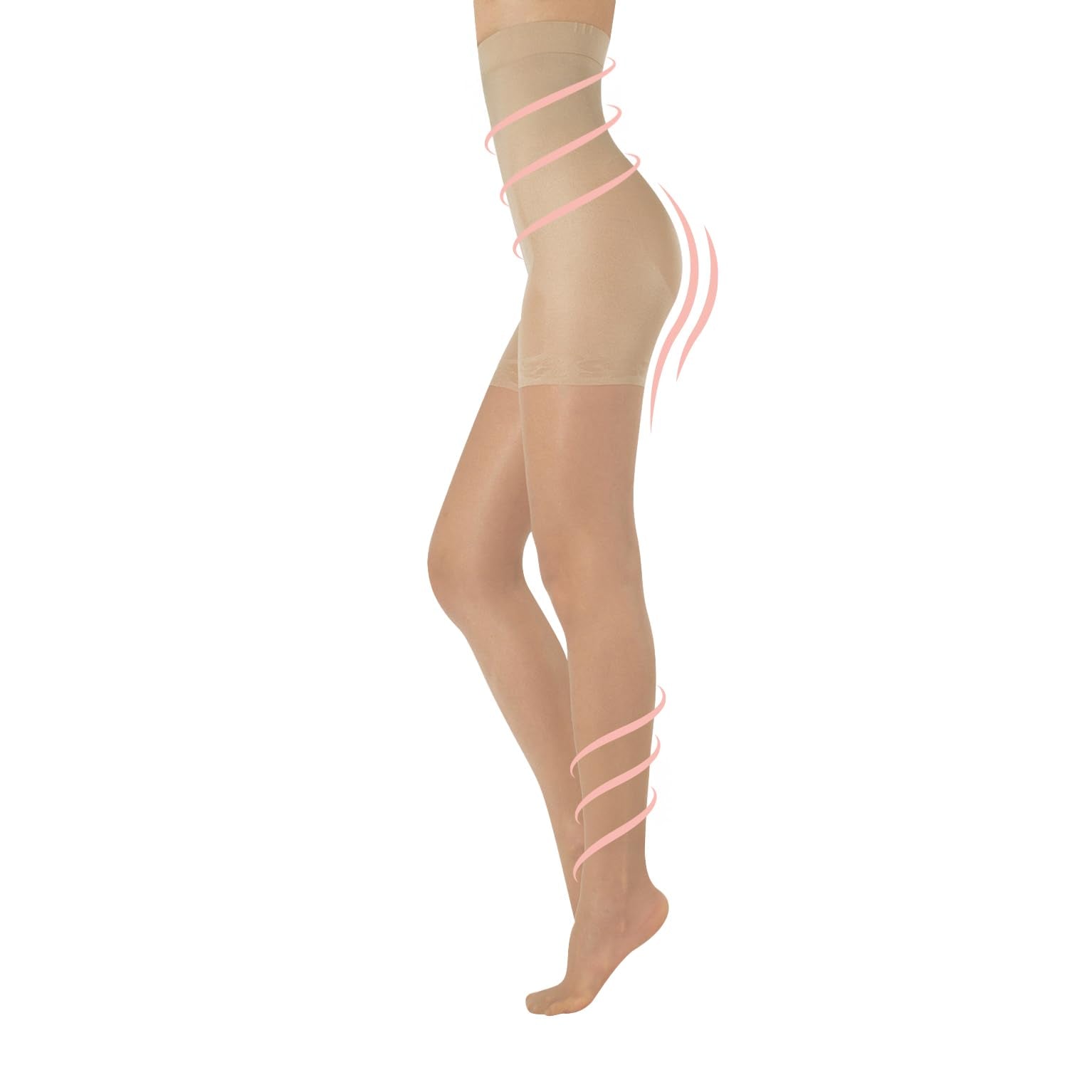 CALZITALY High Waist tights Control Top Shaping Nylons, Shaping Pantyhose, 20 Denier Sheer Shaping Tights for All Day Use (Large, Skin) - Medaid International