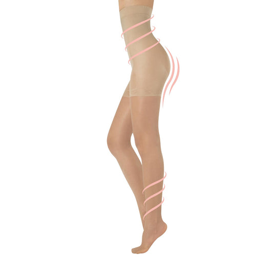 CALZITALY High Waist tights Control Top Shaping Nylons, Shaping Pantyhose, 20 Denier Sheer Shaping Tights for All Day Use (Large, Skin) - Medaid International
