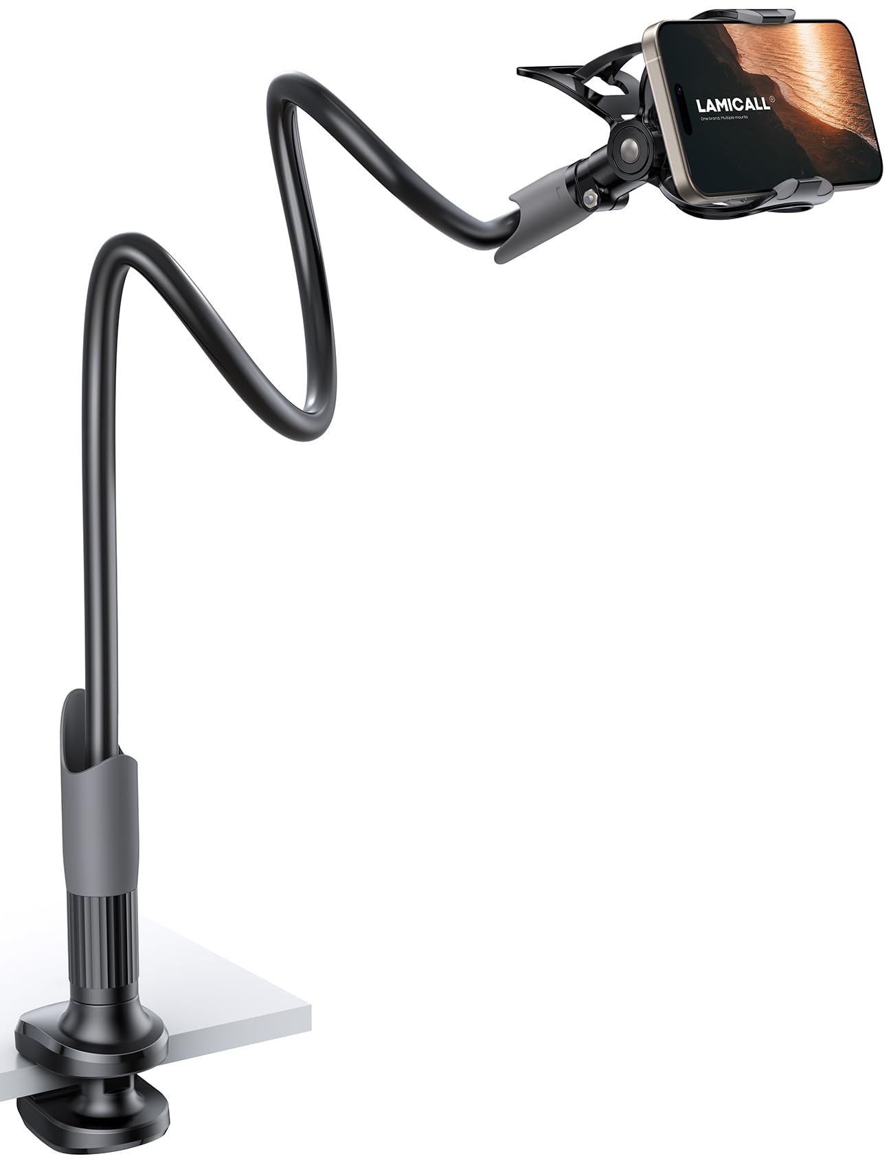 Lamicall Gooseneck Phone Holder for Bed - Cell Phone Mount Clamp Clip, Flexible Long Arm, Overhead Mount for Desk Headboard Bedside, for iPhone Air 17 Pro Max, 16 Pro Max, 15, 14 & 4-7" Phone - Medaid International