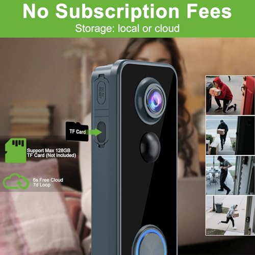 Wireless Video Doorbell Camera with Chime, Head-to-Toe View 2K HD