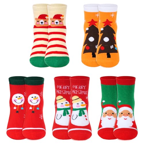 Nydotd 5 Paris Kids Christmas Winter Socks Thick Cotton Warm Crew Socks for Girls Boys Xmas Gift - Medaid International