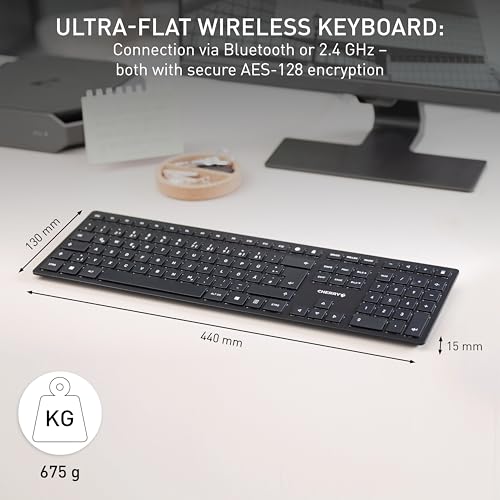 Cherry - Slim Wireless Keyboard with Bluetooth, 2.4GHz, Rechargeable, Portuguese Layout