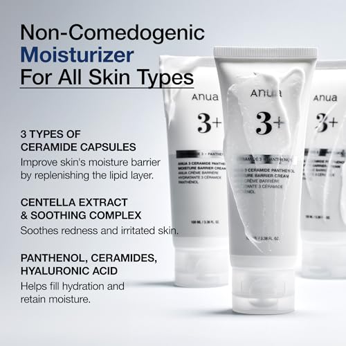 ANUA 3 Ceramide Panthenol Moisture Barrier Cream, Hydrating Face Moisturizer for Normal Skin, Panthenol, Ceramide, Centella for Skin Barrier Non Comedogenic, Korean Skincare (100ml/ 3.38 fl. oz.)|B0DCBPWGBS