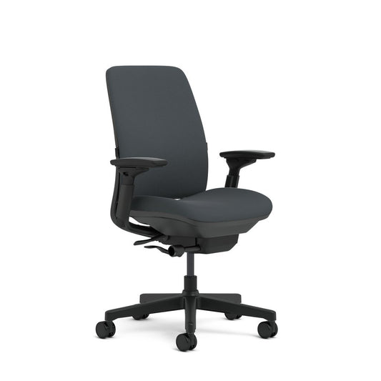Steelcase Amia Task Chair: Black 3D Knit Back - Black Frame/Base - 4D Adjustable Arms - Standard Carpet Casters - Medaid International