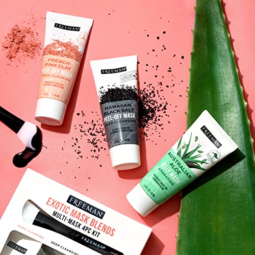 Freeman Exotic Blends Facial Mask 4 Piece Set, Peel-Off & Jelly Masks, Cleansing, Pore-Clearing & Hydrating Facial Masks, For All Skin Types, Includes Silicone Mask Brush, Vegan & Cruelty-Free - Medaid International