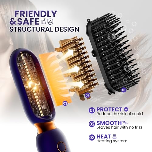 Smofrees - Cordless Portable Hair Straightener Brush, Mini & Lightweight for Travel