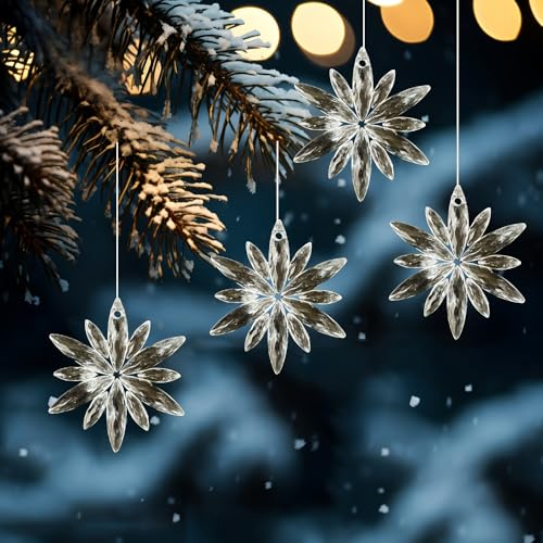12Pcs Snowflake Christmas Tree Toppers, Transparent Snowflake Ornaments with Rope for Holiday Home, Wedding & Winter Celebrations - Medaid International