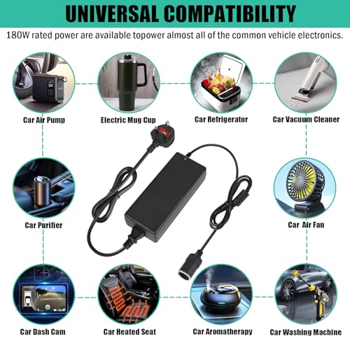 AC to DC Converter, 100V ~ 240V to 12V 15A 180W, Car Cigarette Lighter Socket AC/DC Power Supply Adapter Transformer for Tire Inflator, Car Refrigerator, Car Vacuum Cleaner, and Other Car Devices - Medaid International