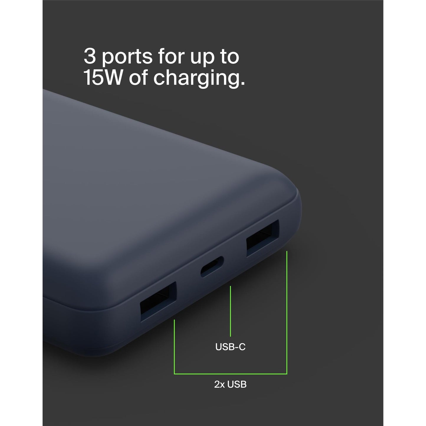 Belkin Portable Charger, USB C Power Bank 20000 mAh w/ 2 USB-A Ports, 15W w/ Type-A to Type-C Cable - iPhone 17, Air, Pro, Pro Max, AirPods, Samsung Galaxy S25, S24, Google Pixel 10, iPad, etc. - Blue - Medaid International