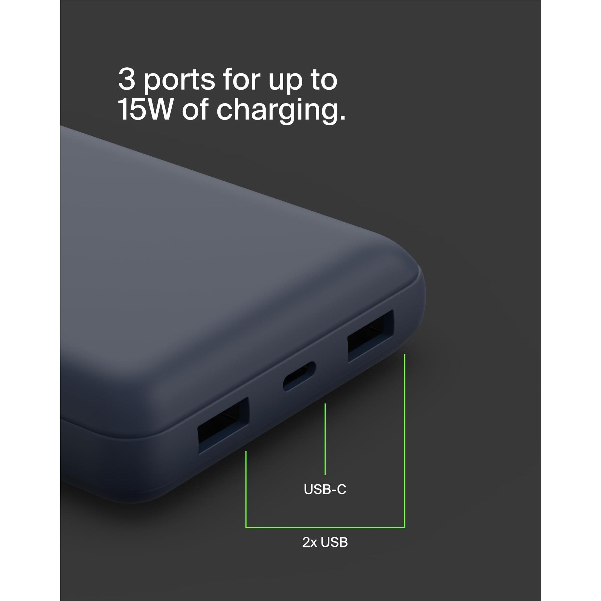 Belkin Portable Charger, USB C Power Bank 20000 mAh w/ 2 USB-A Ports, 15W w/ Type-A to Type-C Cable - iPhone 17, Air, Pro, Pro Max, AirPods, Samsung Galaxy S25, S24, Google Pixel 10, iPad, etc. - Blue - Medaid International