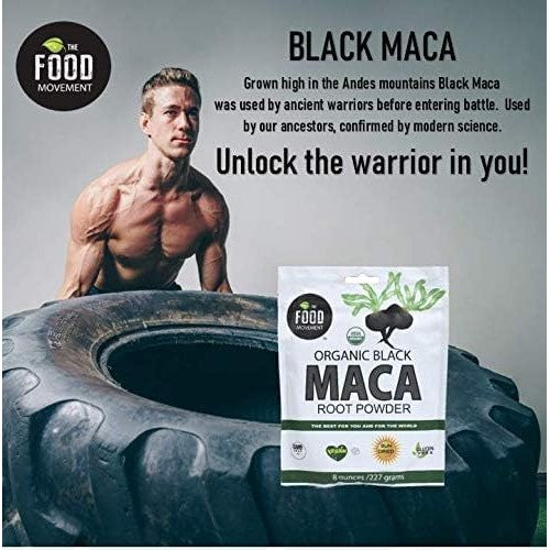 THE FOOD MOVEMENT CO. Black Maca 500mg 60 Capsules - Organic, Non-GMO, Vegan, Gluten Free- Black Maca Root Supplement for Whole Body Wellness - Medaid International