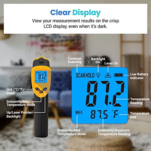 Etekcity Infrared Thermometer Laser Temperature Gun 774, Meat Food Candy Oven Thermometer for Griddle Accessories, Heat Gun for Cooking Refrigerator Tools, Yellow - Medaid International