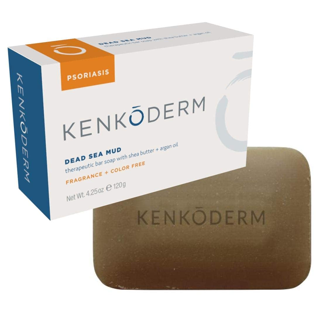 Kenkoderm Psoriasis Dead Sea Mud Soap with Argan Oil & Shea Butter, 4.25 oz, 1 Bar, Dermatologist Developed Skin Care for Soothing & Moisturizing Psoriasis Eczema & Rosacea, Fragrance & Color Free - Medaid International