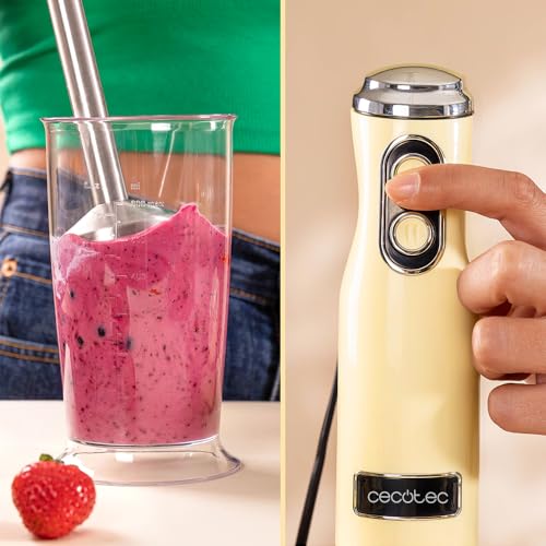 Cecotec - Retro Hand Blender 1200W with 4-Blade Titanium Coating