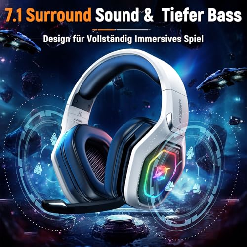 Ozeino - Wireless Gaming Headset with 40h Battery, 7.1 Surround Sound, Dual Connectivity