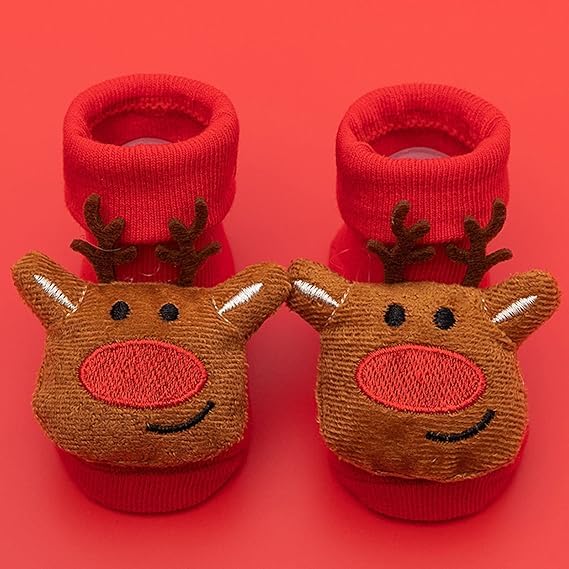 Christmas Socks - Thickened Non-Slip Walking Socks with Santa, Reindeer, Red & White, Soft Polyester for Fall/Winter, Christmas Clothes - Medaid International