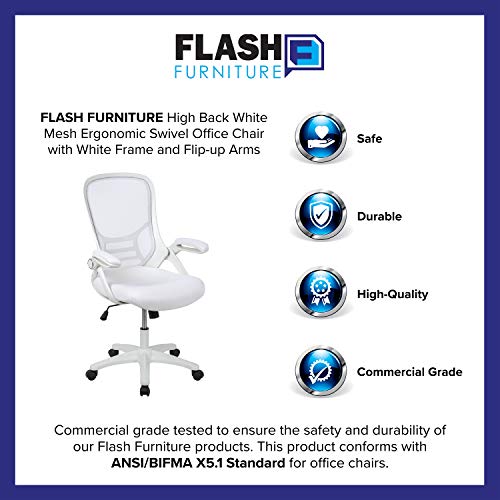 Flash Furniture Porter High-Back Swivel Office Chair with Adjustable Lumbar Support and Height, Ergonomic Mesh Desk Chair with Flip-Up Armrests, White - Medaid International