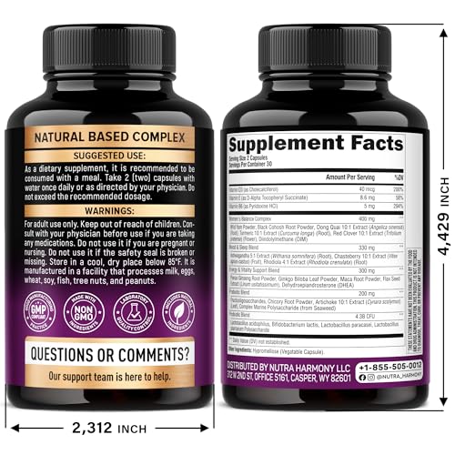 Menopause Supplements for Women - Dong Quai, Black Cohosh, Pre & Probiotics - Sweats & Hot Flashes Relief - Digestion, Sleep & Mood Support - 25-in-1 Perimenopause Complex - Made in USA - 60 Capsules - Medaid International