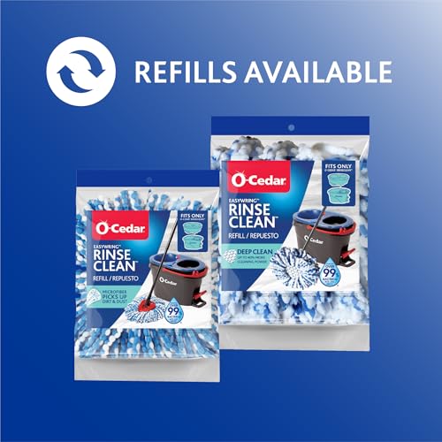 O-Cedar RinseClean Spin Mop & Bucket System + 2 Extra Mop Heads| Clean with Clean Water | Removes 99% of Bacteria - Medaid International