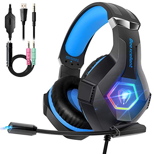 iKiKin - Gaming Headset for PS4/Xbox One, Stereo Sound, Noise Canceling, LED Light