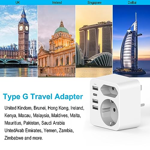 Hanyeal - 6 in 1 UK Plug Adapter with 2 Sockets, 3 USB Ports & Type-C