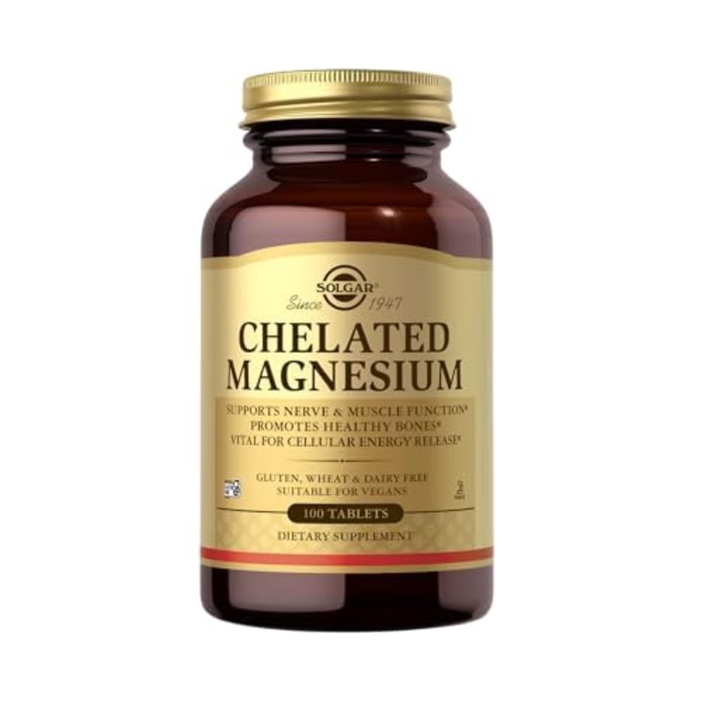 Solgar Chelated Magnesium - 100 Tablets - Supports Nerve & Muscle Function - Non-GMO, Vegan, Gluten Free, Dairy Free, Kosher - 25 Servings - Medaid International
