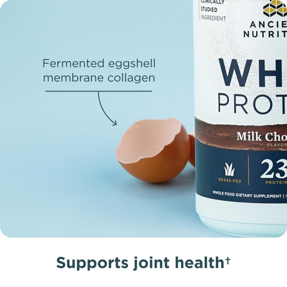 Ancient Nutrition Grass Fed Whey Protein, Milk Chocolate, 23g Protein, 20 Servings, Hydrolyzed Collagen Peptides, Organic Regenerative A2/A2 Milk Protein - Medaid International